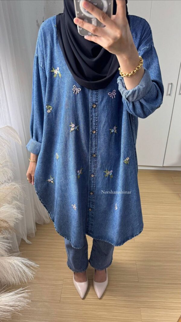 Elnara Denim Embroidery Tunic Top - Image 2