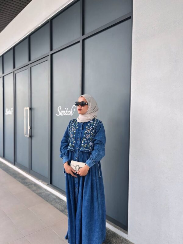 Izzara Rose Embroidery Denim Dress - Image 2