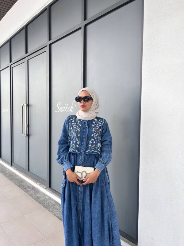 Izzara Rose Embroidery Denim Dress - Image 5