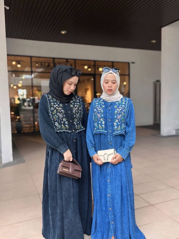 Izzara Rose Embroidery Denim Dress - Image 6