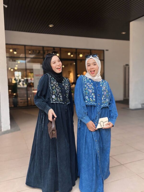 Izzara Rose Embroidery Denim Dress - Image 7