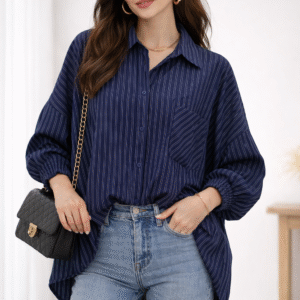 Plain & Striped Batwing Linen Blouse