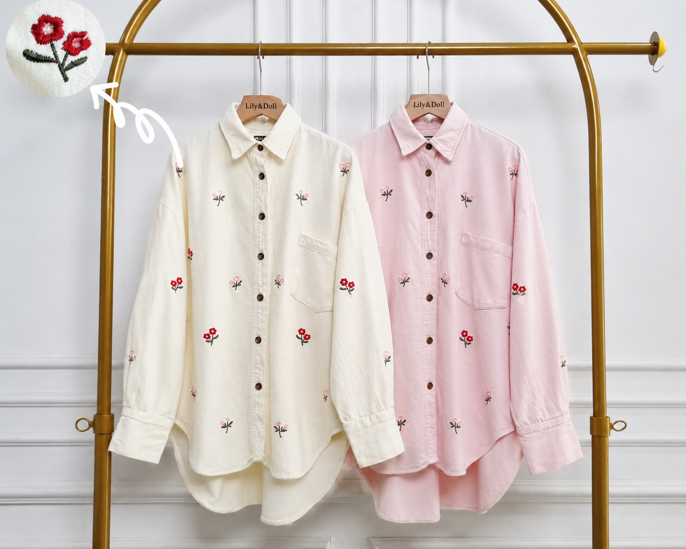 Cherry Bloom Embroidery Top Denim